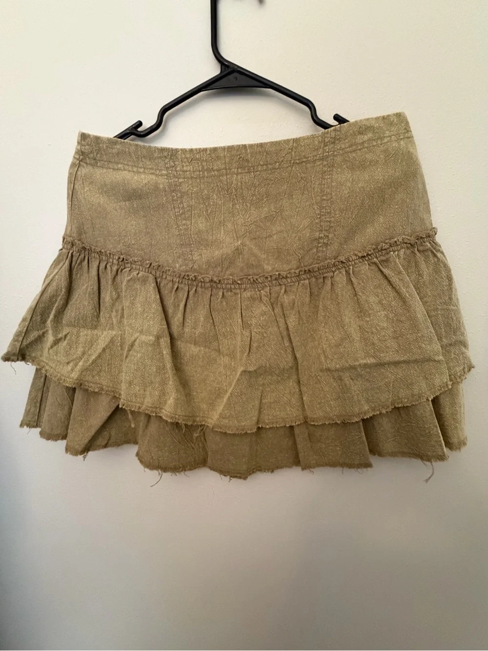 Umgee Tiered Ruffle Mini Skirt in Olive Tan